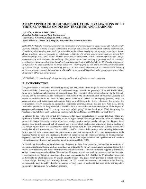 (PDF) A new approach to design education: evaluations of 3D virtual ...