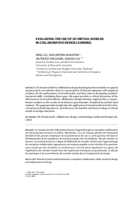 (PDF) Evaluating the use of 3D virtual worlds in collaborative design ...