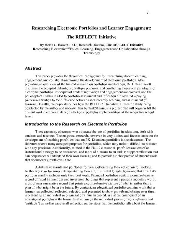 (PDF) Researching Electronic Portfolios and Learner Engagement: The ...