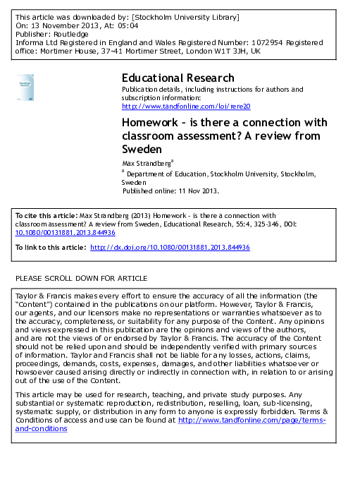 (PDF) Homework – is there a connection with classroom assessment? A ...