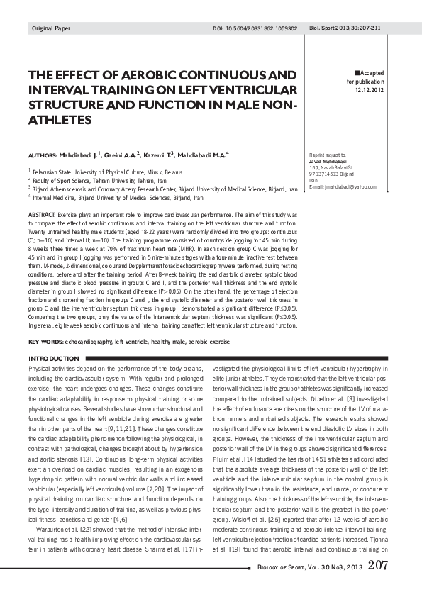 (PDF) The effect of aerobic continuous and interval training on left ...