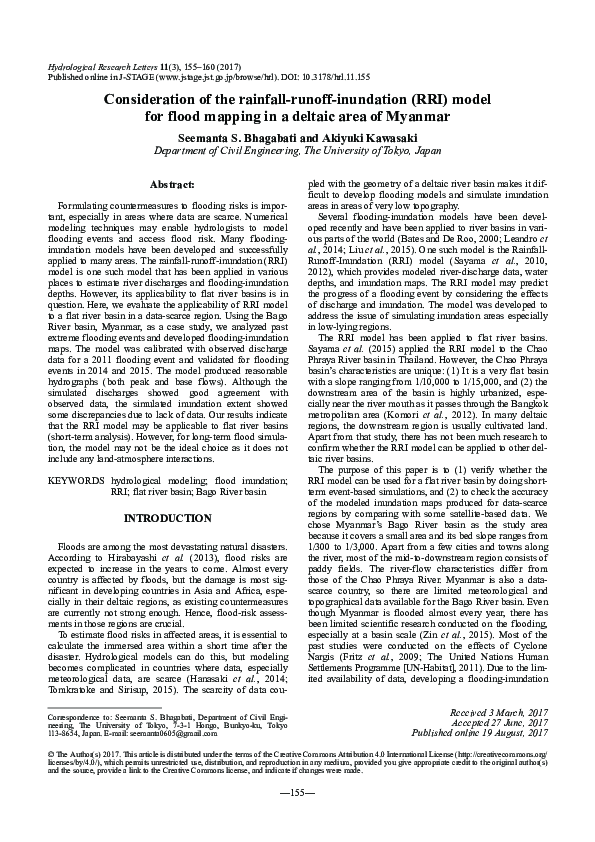(PDF) Consideration of the rainfall-runoff-inundation (RRI) model for ...