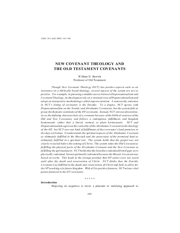 (PDF) New Covenant Theology and the Old Testament Covenants