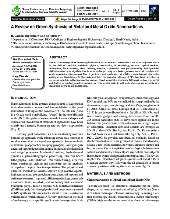 (PDF) A Review on Green Synthesis of Metal and Metal Oxide Nanoparticles