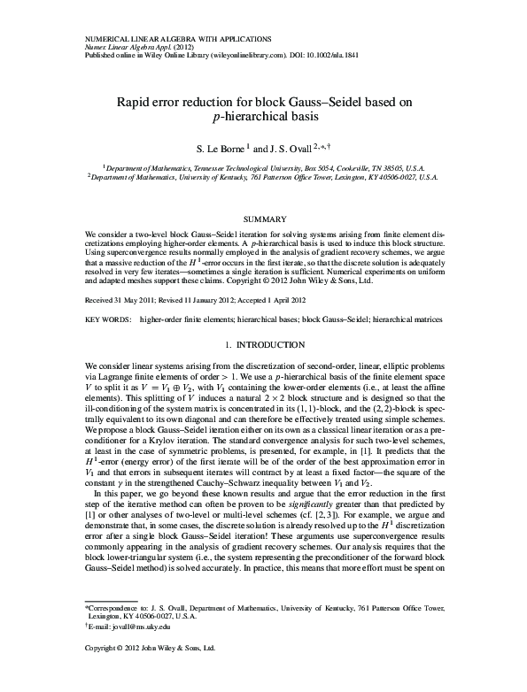 (PDF) Rapid error reduction for block Gauss-Seidel based on p ...