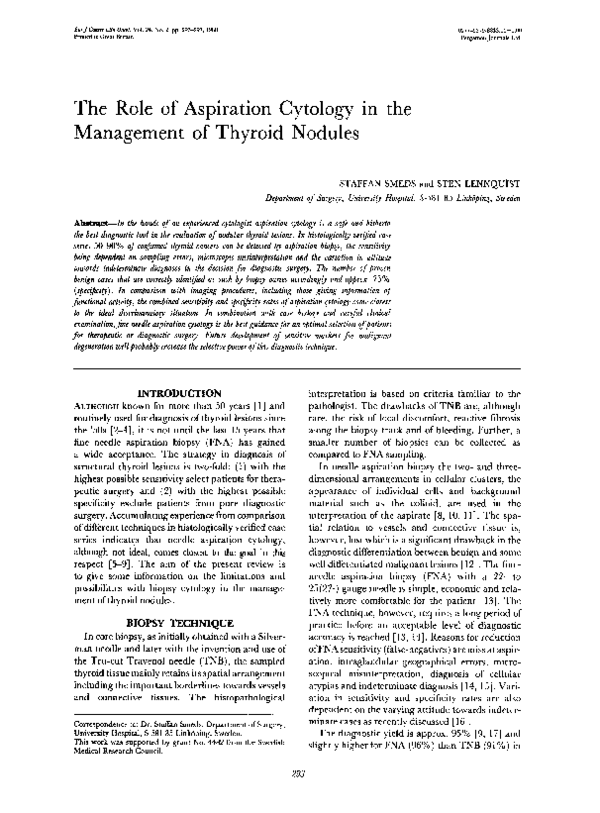 (PDF) The role of aspiration cytology in the management of thyroid nodules