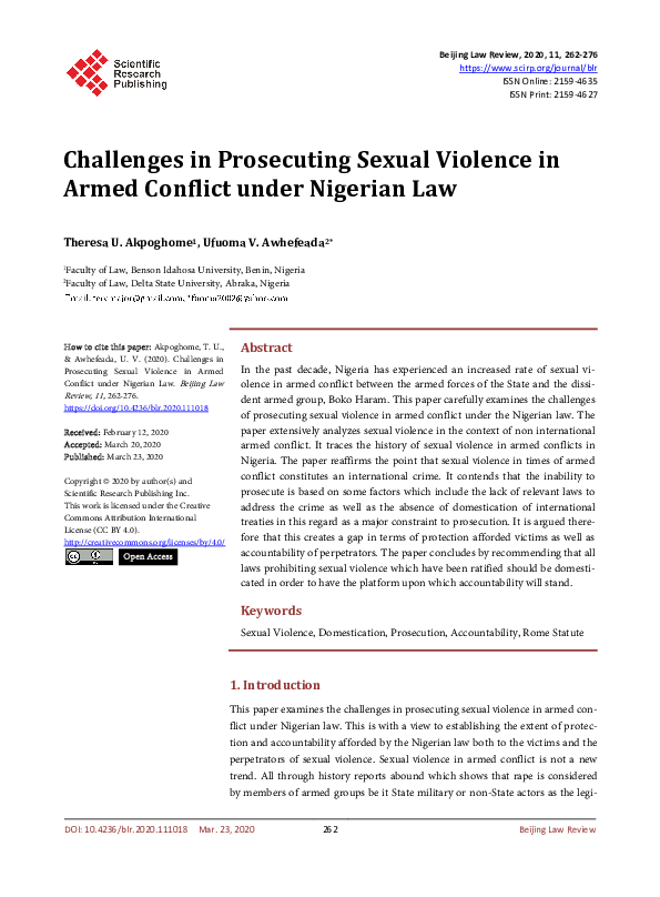 (PDF) Challenges in Prosecuting Sexual Violence in Armed Conflict under ...