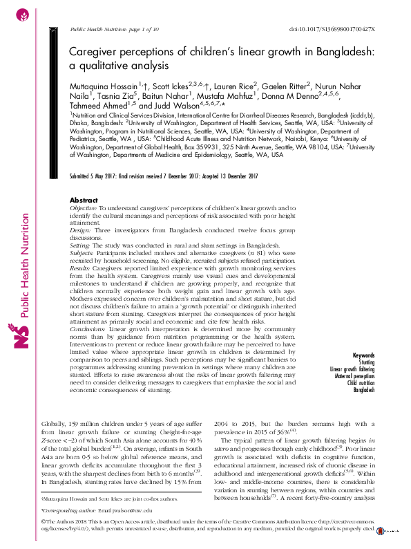 (PDF) Caregiver perceptions of children's linear growth in Bangladesh ...