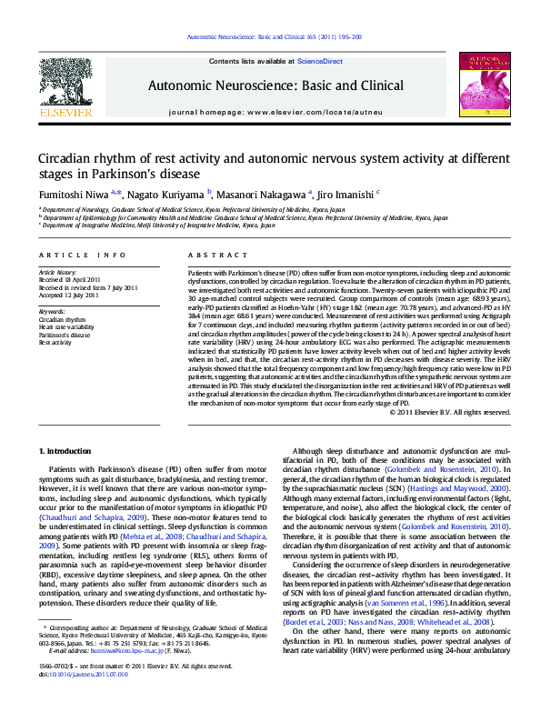 (PDF) Circadian rhythm of rest activity and autonomic nervous system ...