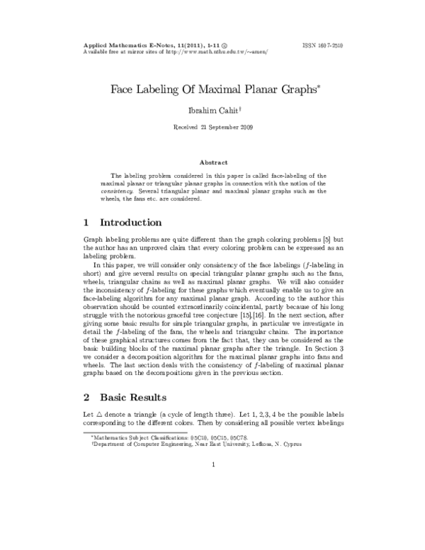 (PDF) Face Labeling Of Maximal Planar Graphs!