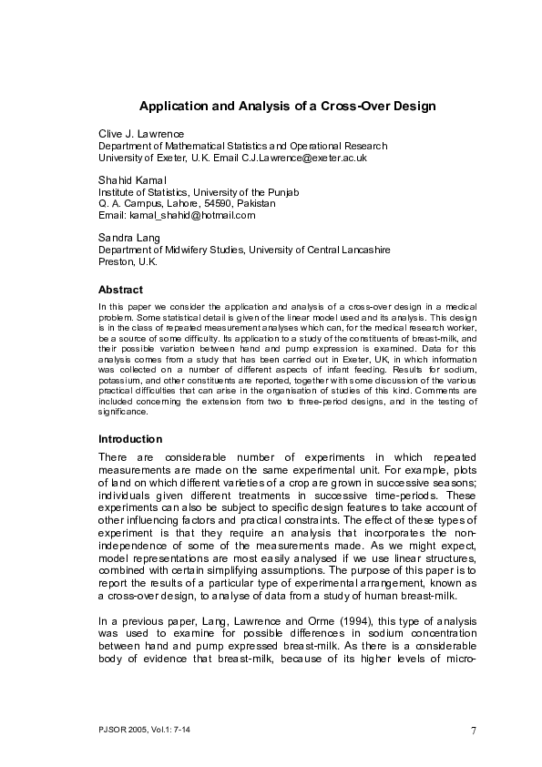 (PDF) Application and Analysis of a Cross-Over Design