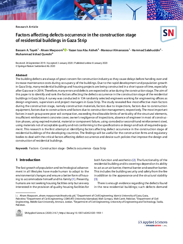 (PDF) Factors affecting defects occurrence in the construction stage of ...