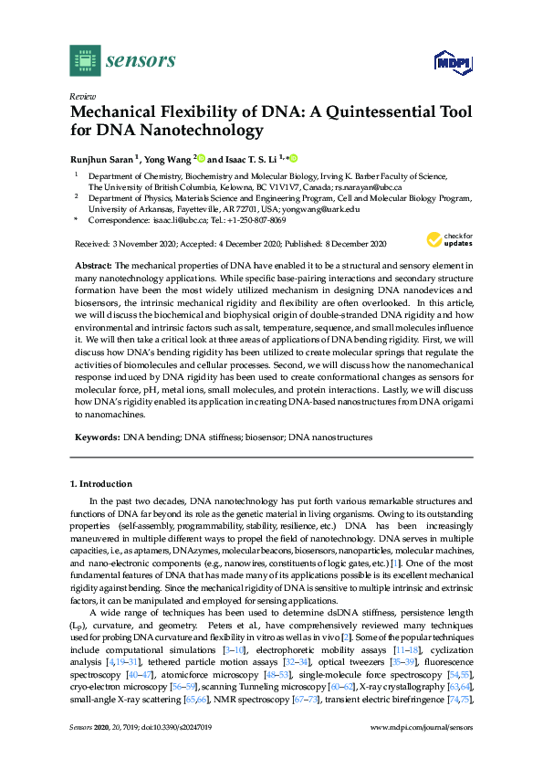 (PDF) Mechanical Flexibility of DNA: A Quintessential Tool for DNA ...