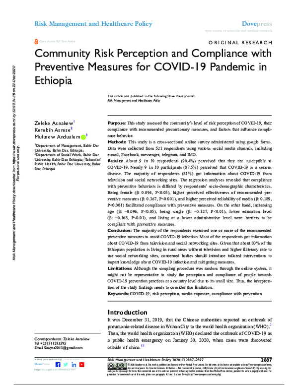 (PDF) Community Risk Perception and Compliance with Preventive Measures ...