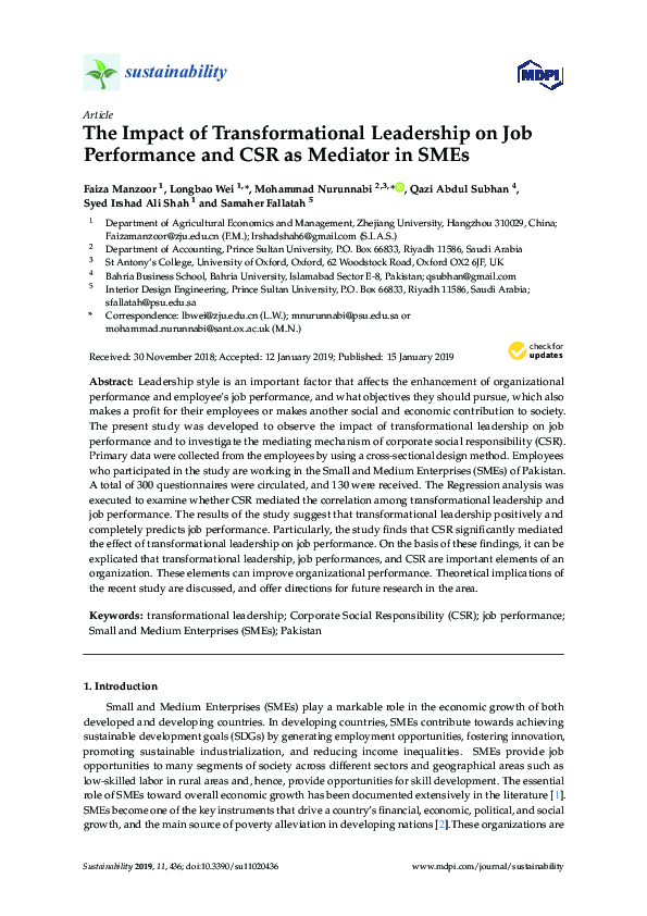 (PDF) The Impact of Transformational Leadership on Job Performance and ...