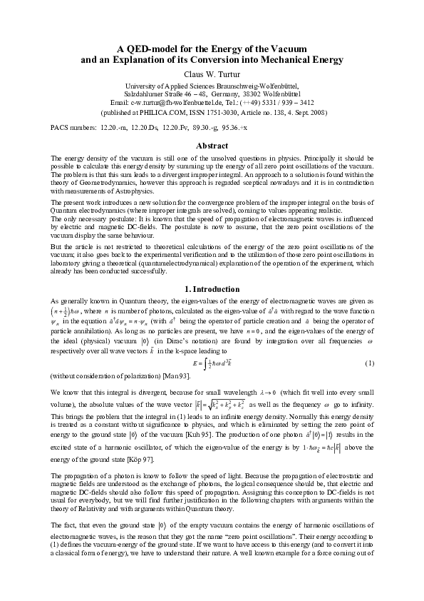 (PDF) A QED-model for the Energy of the Vacuum and an Explanation of ...