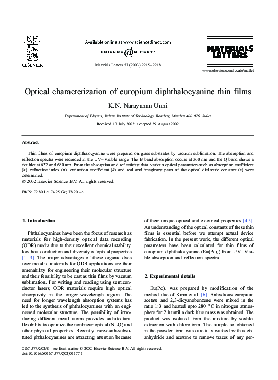 (PDF) Optical characterization of europium diphthalocyanine thin films ...