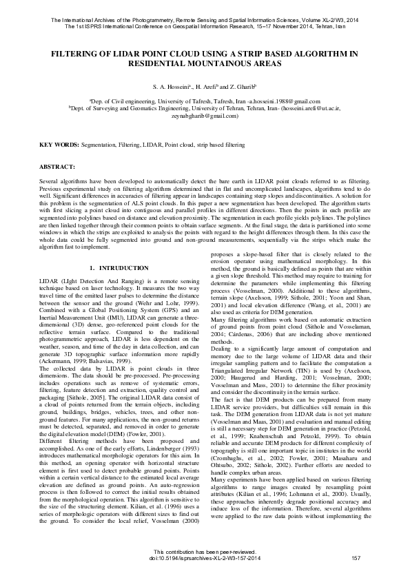 (PDF) Filtering of Lidar Point Cloud Using a Strip Based Algorithm in ...