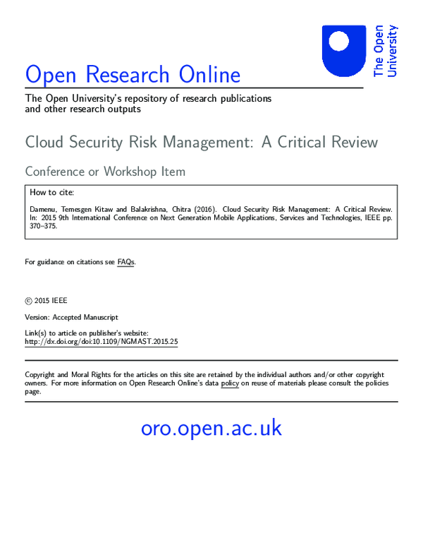 (PDF) Cloud Security Risk Management: A Critical Review
