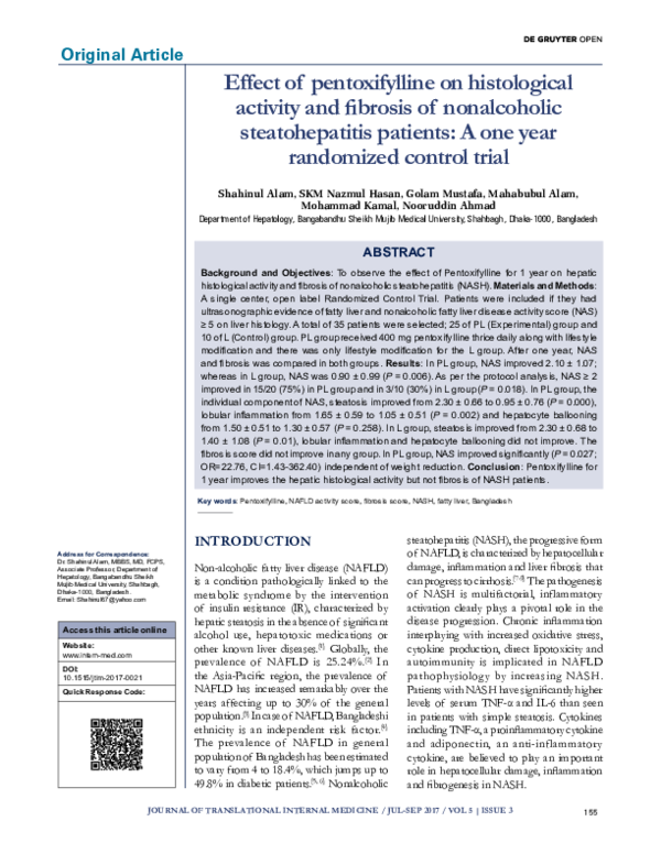 (PDF) Effect of Pentoxifylline on Histological Activity and Fibrosis of ...