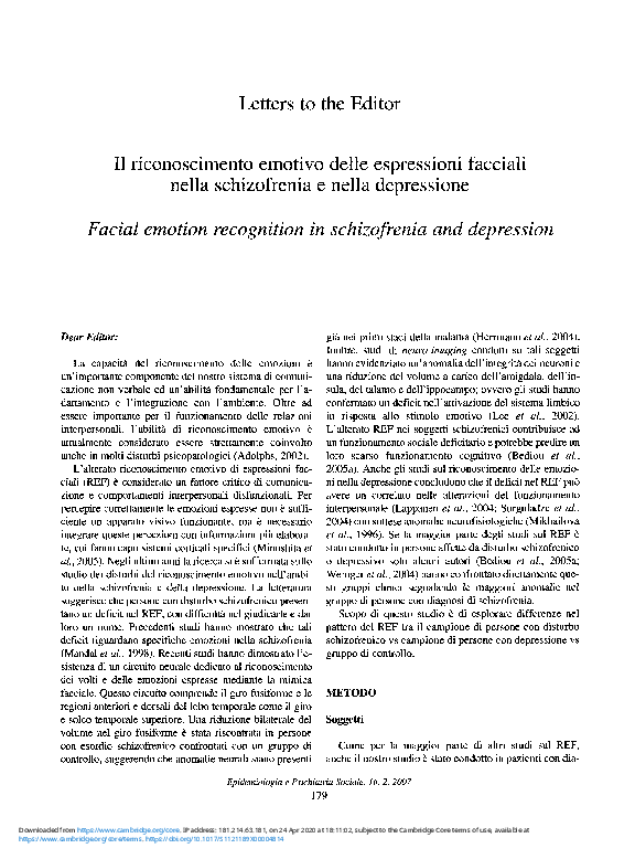 (PDF) Facial emotion recognition in schizofrenia and depression