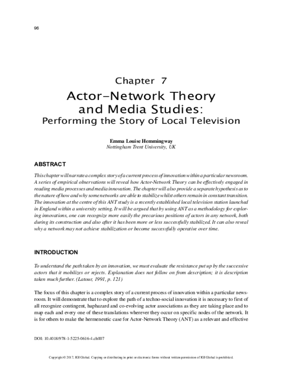 (PDF) Actor-Network Theory and Media Studies
