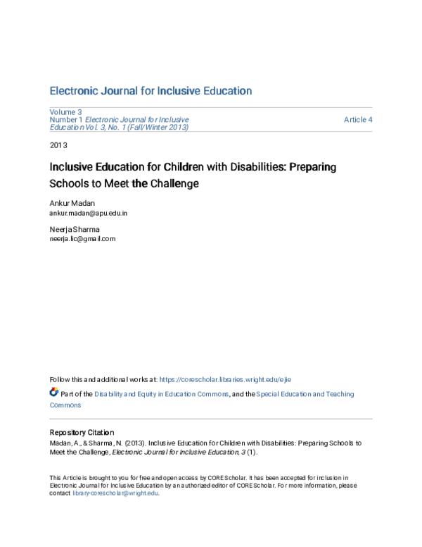 (PDF) Inclusive Education for Children with Disabilities: Preparing ...