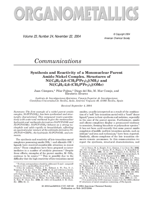 (PDF) Synthesis and reactivity of a mononuclear parent amido nickel ...