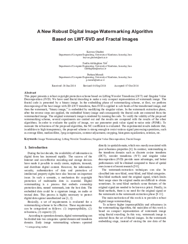 (PDF) A New Robust Digital Image Watermarking Algorithm Based on LWT ...