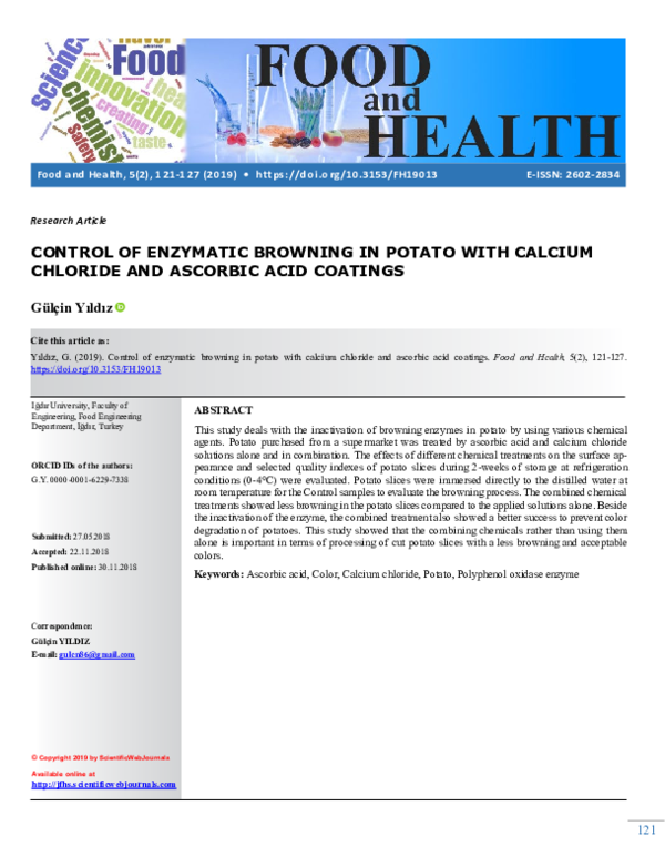 (PDF) Control of Enzymatic Browning in Potato with Calcium Chloride and