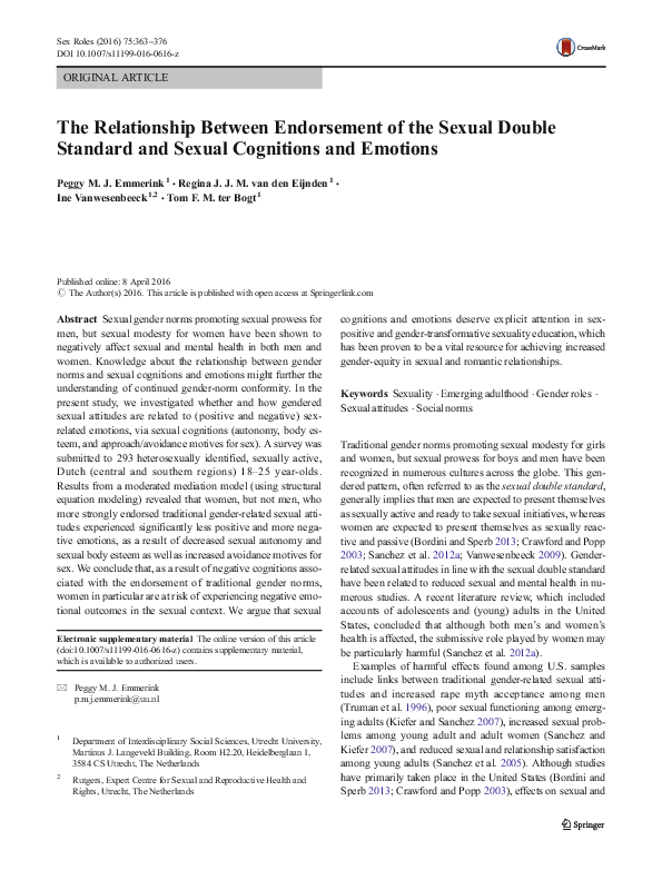 (PDF) The Relationship Between Endorsement of the Sexual Double ...