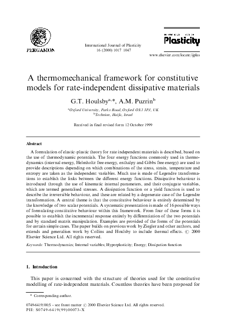 (PDF) A thermomechanical framework for constitutive models for rate ...