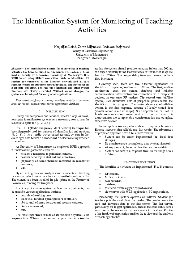 (PDF) The identification system for monitoring of teaching activities