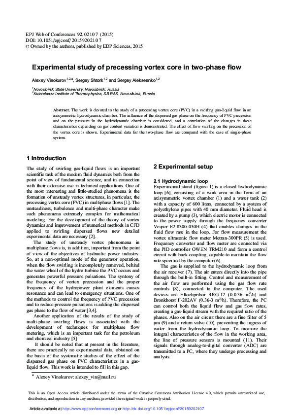 (PDF) Experimental study of precessing vortex core in two-phase flow