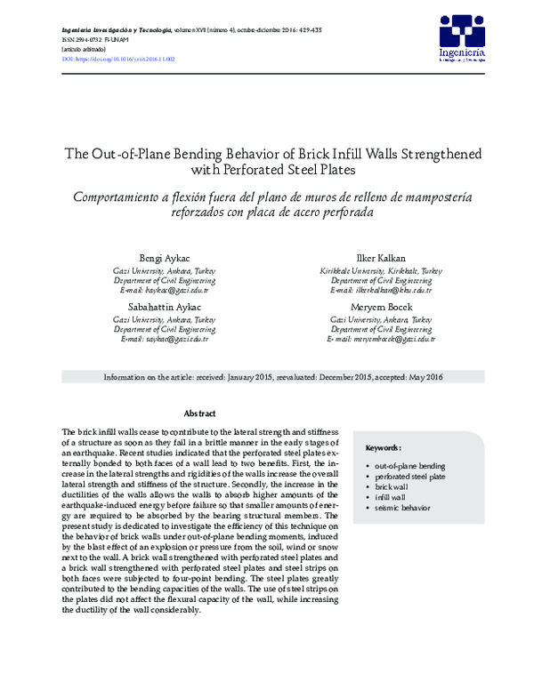 (PDF) The Out-of-Plane Bending Behavior of Brick Infill Walls ...