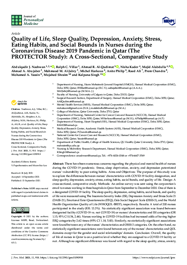 (PDF) Quality of Life, Sleep Quality, Depression, Anxiety, Stress ...