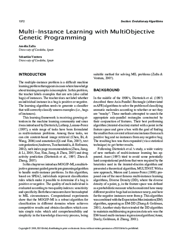 (PDF) Multi-Instance Learning with MultiObjective Genetic Programming