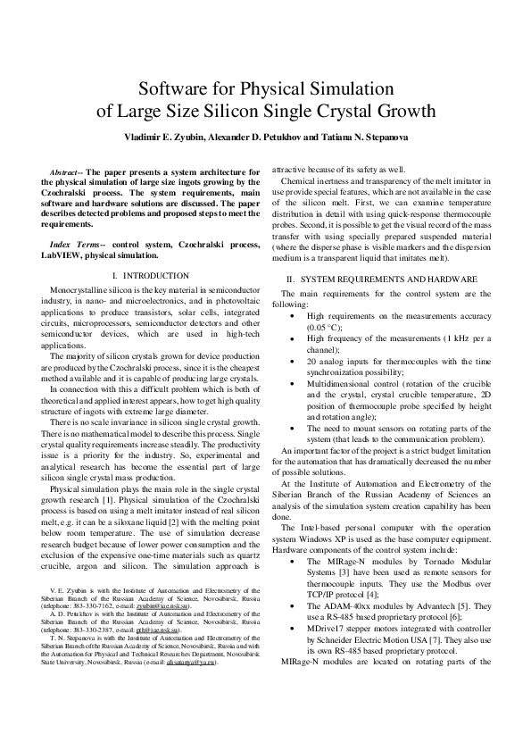 (PDF) Software for Physical Simulation of Large Size Silicon Single ...