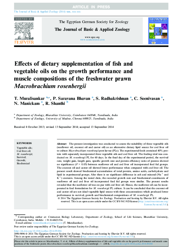(PDF) Effects of dietary supplementation of fish and vegetable oils on ...