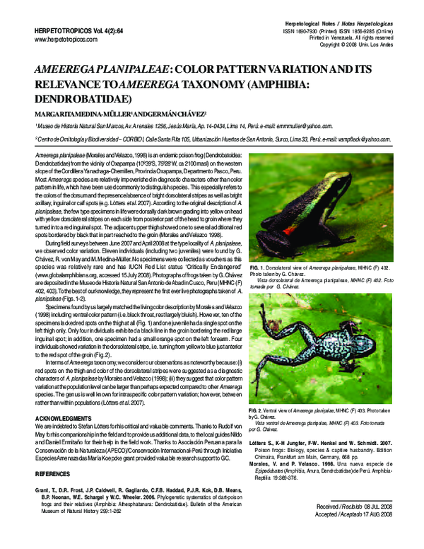 (PDF) Ameerega Planipaleae Color Pattern Variation and Its Relevance