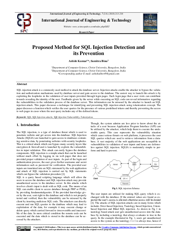 (PDF) Proposed Method for SQL Injection Detection and its Prevention