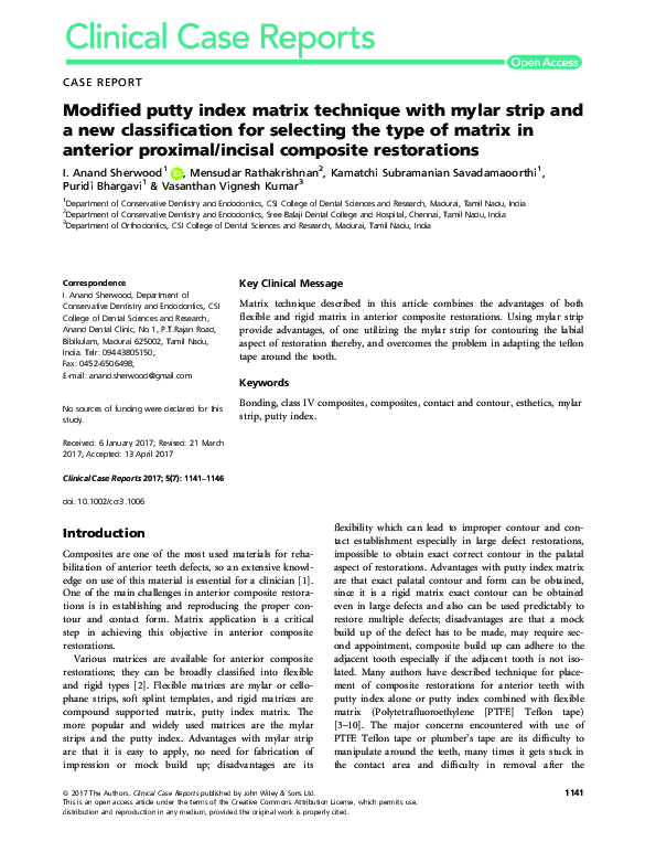 (PDF) Modified putty index matrix technique with mylar strip and a new classification for