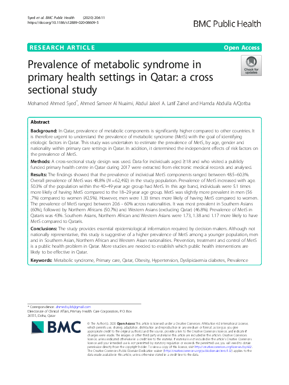 (PDF) Prevalence of metabolic syndrome in primary health settings in ...