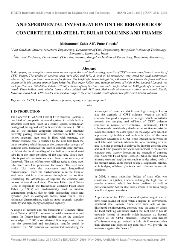 (PDF) An Experimental Investigation on the Behaviour of Concrete Filled ...
