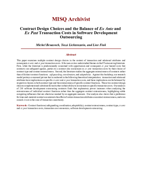  PDF Contract Design Choices And The Balance Of Ex Ante And Ex Post 