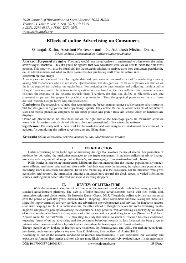 (PDF) Effects of online Advertising on Consumers