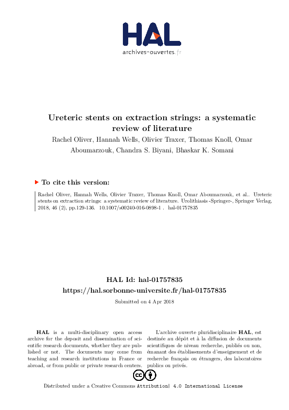 (PDF) Ureteric stents on extraction strings: a systematic review of ...