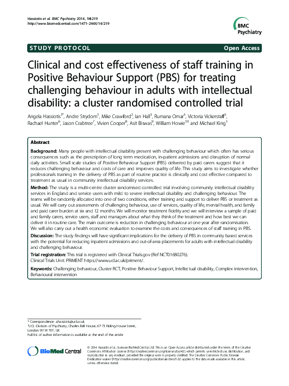 (PDF) Clinical and cost effectiveness of staff training in Positive ...