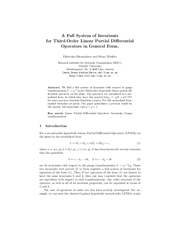 (PDF) A full system of invariants for third-order linear partial ...