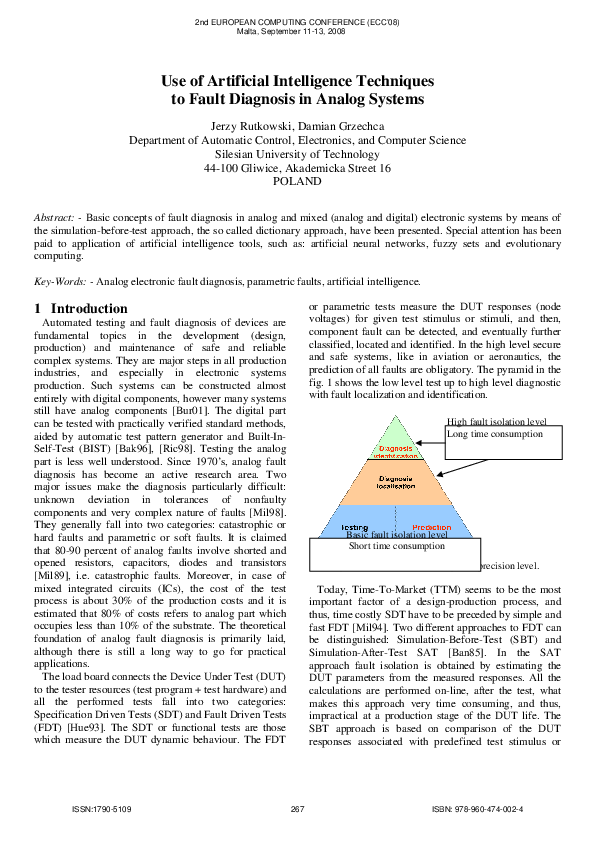 (PDF) Use of artificial intelligence techniques to fault diagnosis in ...